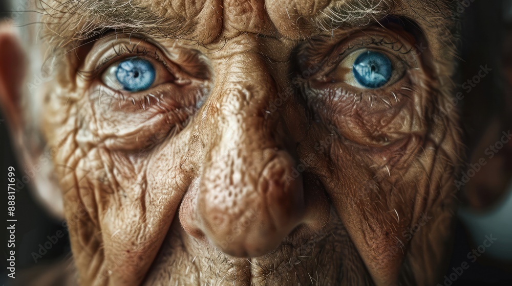 Profound close-up portrait of an elderly man, his weathered features and blue eyes telling a story of resilience and strength. Profound close-up portrait of an elderly man, his weathered features and blue eyes telling a story of resilience and strength.