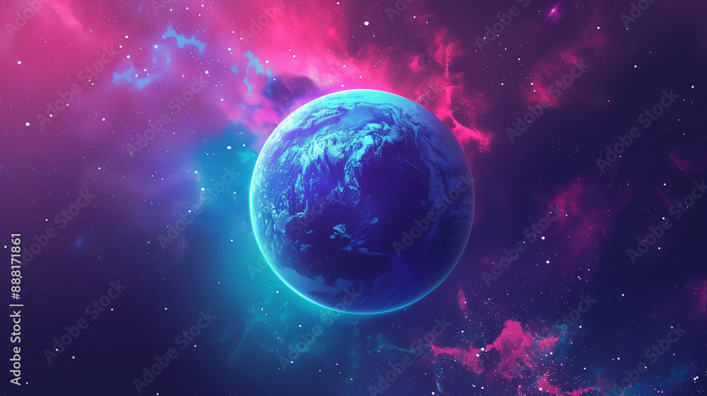 Obraz premium A colorful space background with a blue planet in the middle 