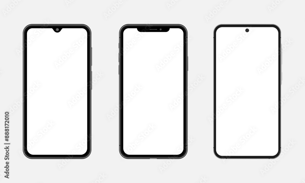 Set of Smartphone Screens, Mobile Phone Template, Front View, Frame, Black, Minimalism, Mockup, Isolated, Vector Illustration Set of Smartphone Screens, Mobile Phone Template, Front View, Frame, Black, Minimalism, Mockup, Isolated, Vector Illustration