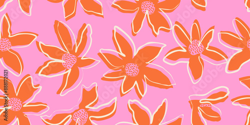 Exotic hand drawn flowers, seamless patterns with florals, These repeated and decorative designs are used for packaging, decorating, interior design, wallpapers, banners, background and more.