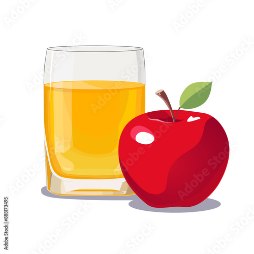 Full glass of yellow freshly and healthy squeezed apple juice isolated on white background. Vector illustration in flat style with dietary drink. Summer clipart for card, banner, flyer, poster design