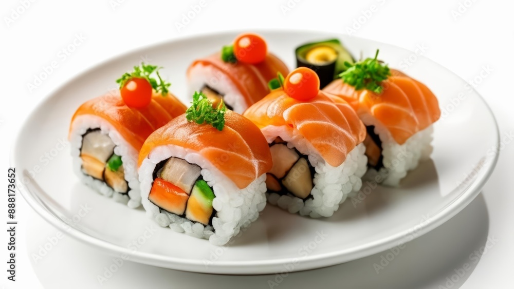 Deliciously crafted sushi rolls ready to be savored Deliciously crafted sushi rolls ready to be savored