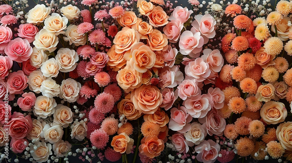 A close-up of colorful flowers with various hues occupying the center of the image, while the lower portion of the flowers is also situated at its focal point A close-up of colorful flowers with various hues occupying the center of the image, while the lower portion of the flowers is also situated at its focal point