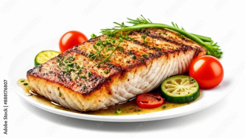 Deliciously grilled fish with fresh vegetables Deliciously grilled fish with fresh vegetables