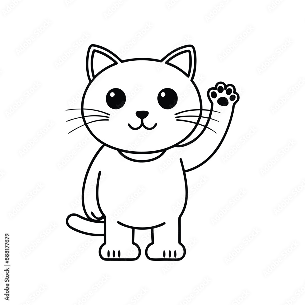 Charming waving cat line art vector icon, perfect for cute and playful design projects. Charming waving cat line art vector icon, perfect for cute and playful design projects.