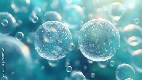  A cluster of bubbles bobbing atop a vast expanse of azure water brimming with countless tiny bubbles beneath