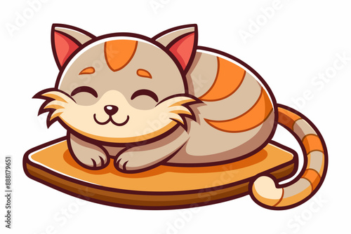 Cute Cat Sleeping On Scratcher Cartoon Vector art Illustration