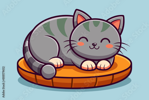 Cute Cat Sleeping On Scratcher Cartoon Vector art Illustration