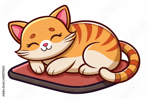 Cute Cat Sleeping On Scratcher Cartoon Vector art Illustration