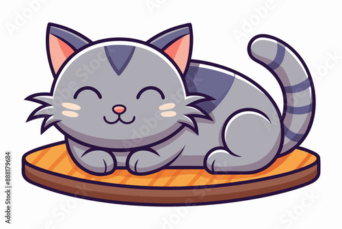 Cute Cat Sleeping On Scratcher Cartoon Vector art Illustration