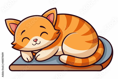 Cute Cat Sleeping On Scratcher Cartoon Vector art Illustration