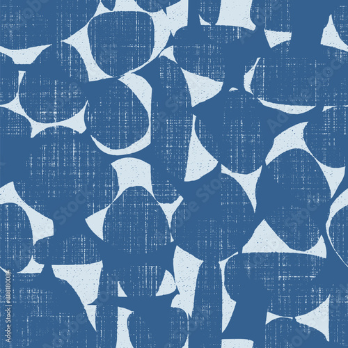 Fun denim blue seamless pattern collection. Creative 90s style geometric shape background for children or trendy design with abstract collage shapes. Simple