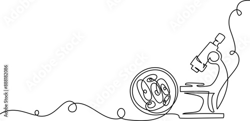 Microscope with bio cells in ocular. Education and research concept.
