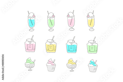 クリームソーダとかき氷　イラスト