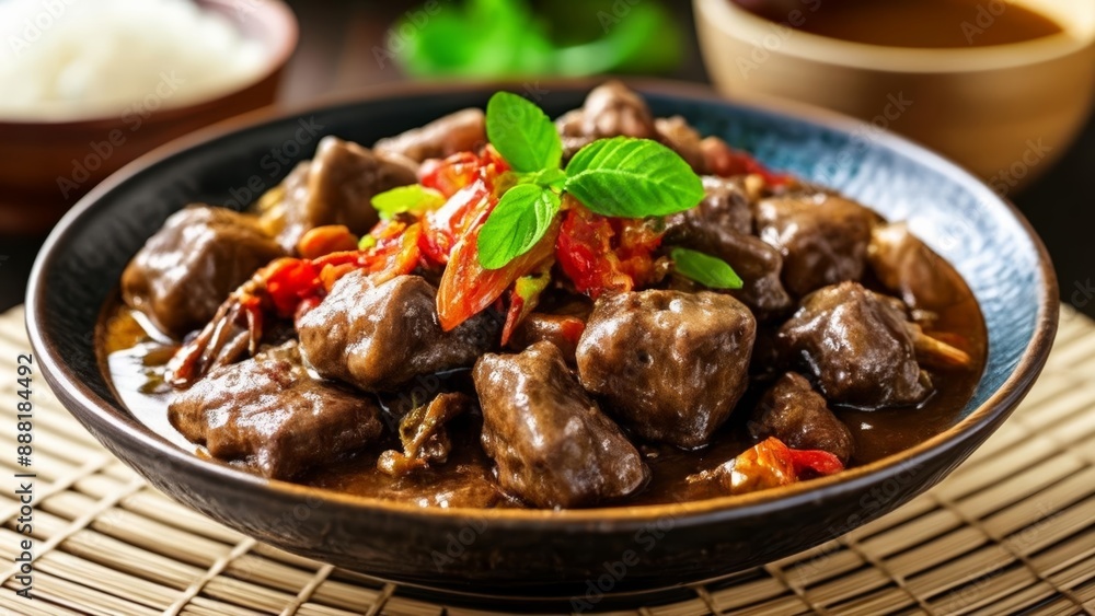 Delicious Asian beef stew with a hint of green Delicious Asian beef stew with a hint of green