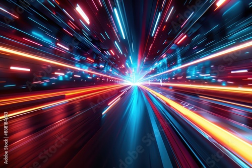 Abstract futuristic motion, neon light streaks, highspeed technology