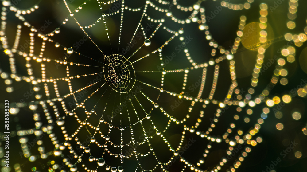 Naklejka premium a spider web with dew drops