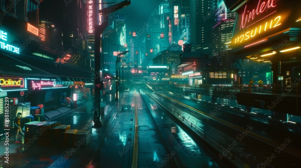 A futuristic city with a high-tech, illuminated road. The road is lined with sleek skyscrapers and neon signs, creating a vibrant, cyberpunk atmosphere. A futuristic city with a high-tech, illuminated road. The road is lined with sleek skyscrapers and neon signs, creating a vibrant, cyberpunk atmosphere.