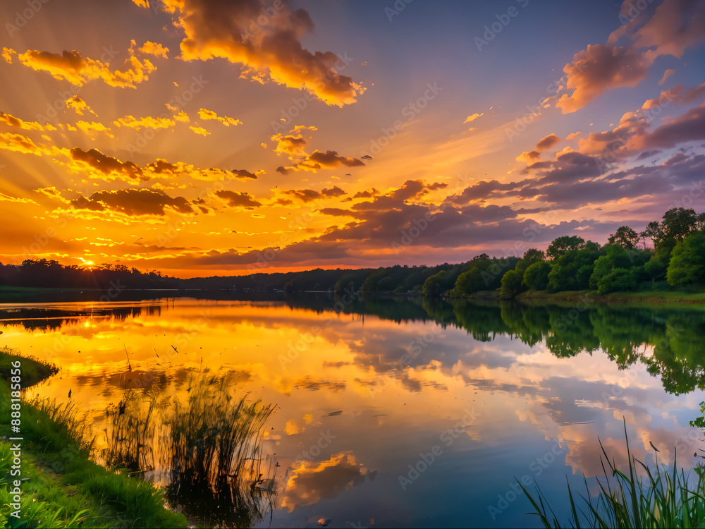 Obraz premium sunset over lake