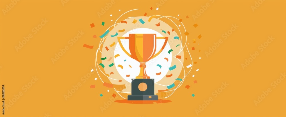 A simple orange background with a trophy icon in the center, surrounded by confetti and lines radiating out from it The circle of lines is made to look like ripples or waves around it Generative AI A simple orange background with a trophy icon in the center, surrounded by confetti and lines radiating out from it The circle of lines is made to look like ripples or waves around it Generative AI