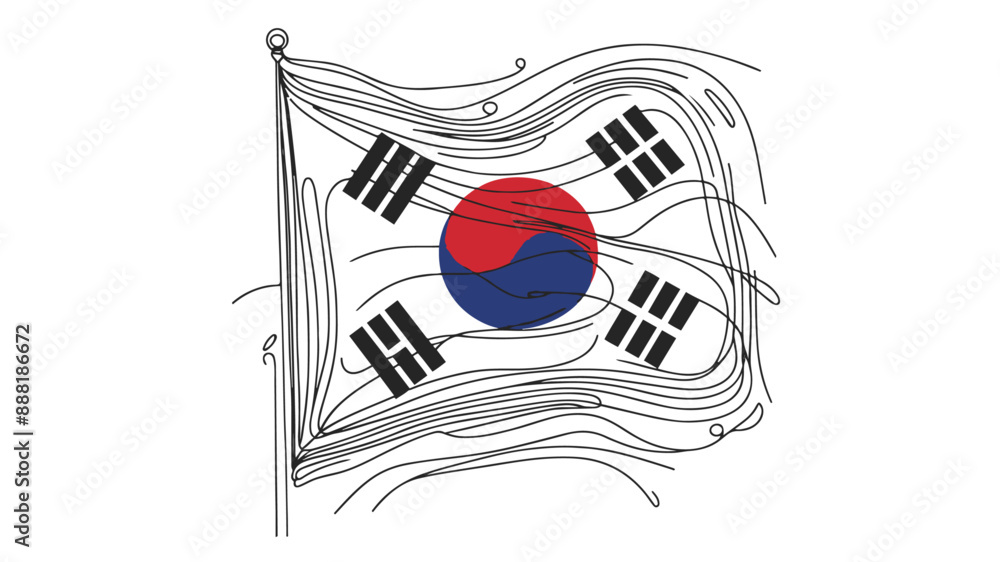 Obraz premium south korean flag line art illustration