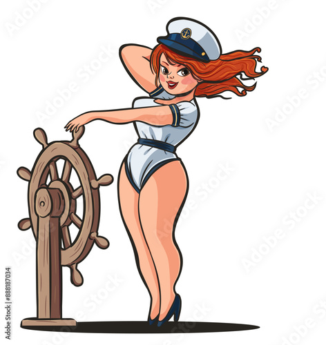 sailor girl with rudder hair blowing in the wind cartoon