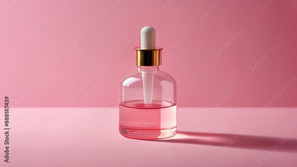 Elegant pink perfume bottle with gold cap Elegant pink perfume bottle with gold cap