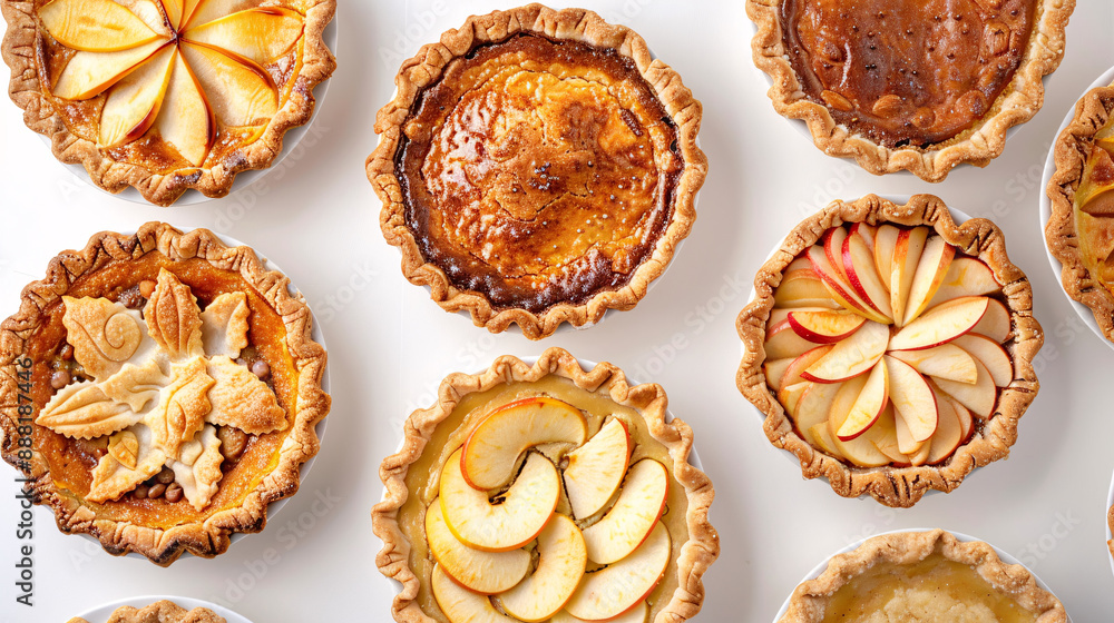 a group of pies with apples on them a group of pies with apples on them