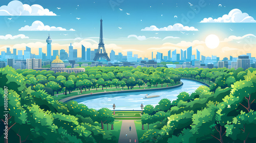 Olympic stadium at France with Eiffel tower in the background in vectorial, Paris olympic games, vector, vectorial