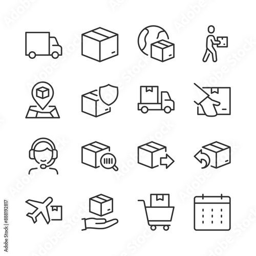 Delivery icons set. Line with editable stroke