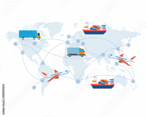 global logistics network worldwide shipping by air and sea fright transport import export international shipping