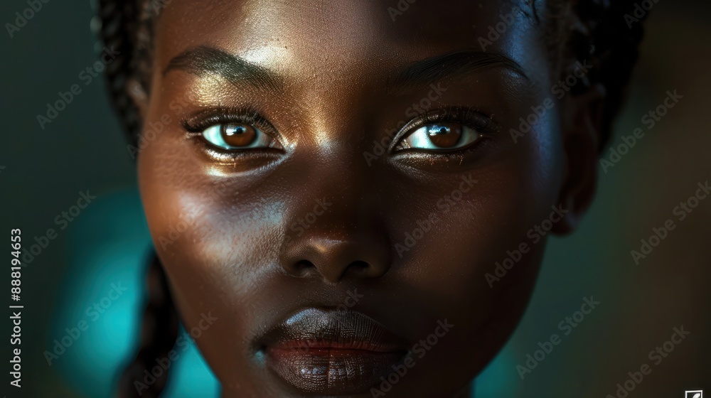 African woman portrait with compelling gaze. Generative AI image African woman portrait with compelling gaze. Generative AI image