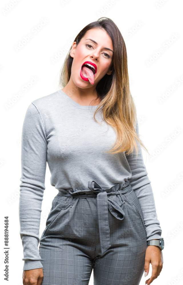 Young beautiful worker business woman over isolated background sticking tongue out happy with funny expression. Emotion concept. Young beautiful worker business woman over isolated background sticking tongue out happy with funny expression. Emotion concept.