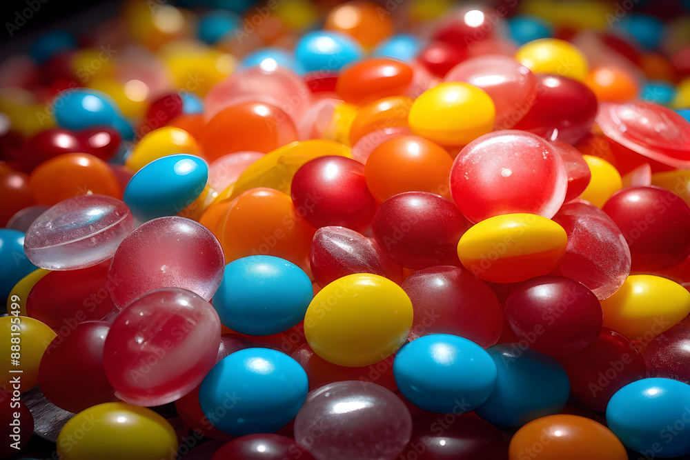 A close-up view of a delightful mix of candies in vivid reds, yellows, oranges, and blues A close-up view of a delightful mix of candies in vivid reds, yellows, oranges, and blues