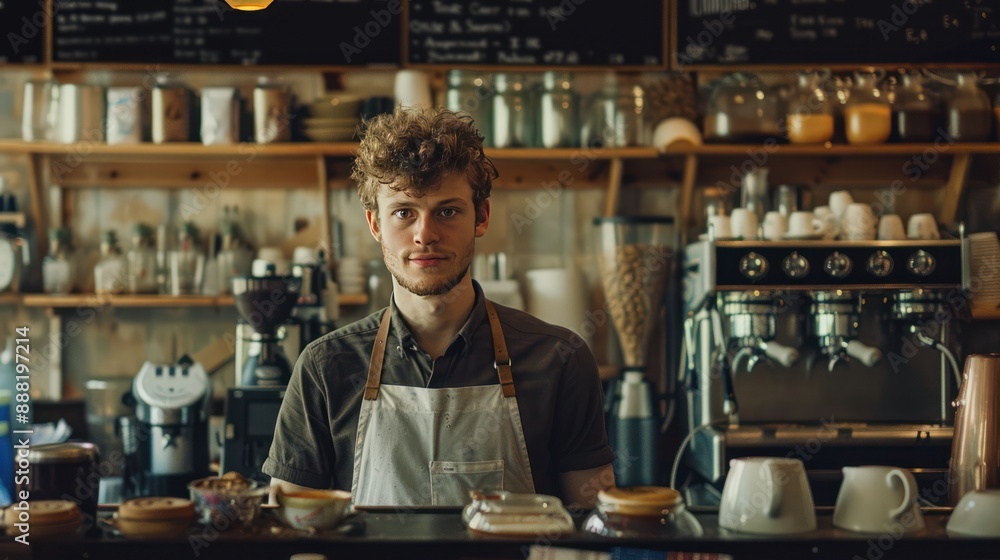 Photograph an environmental portrait of a barista in a café Photograph an environmental portrait of a barista in a café
