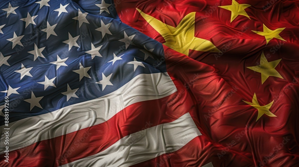 Fototapeta premium Chinese and United states of America flag, USA and China trade war concept