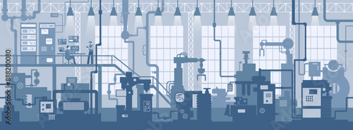 Industrial mechanical machine tools in production line manufacturer factory. Art design the silhouette of the industry