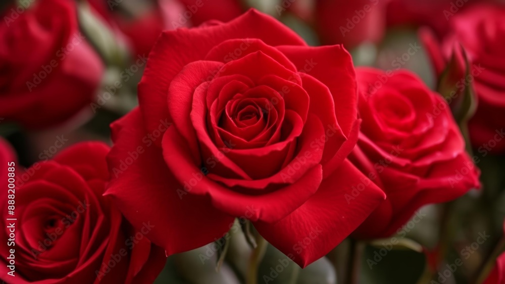 Vibrant red roses in full bloom Vibrant red roses in full bloom