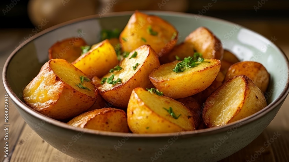 Deliciously seasoned potato wedges in a bowl Deliciously seasoned potato wedges in a bowl