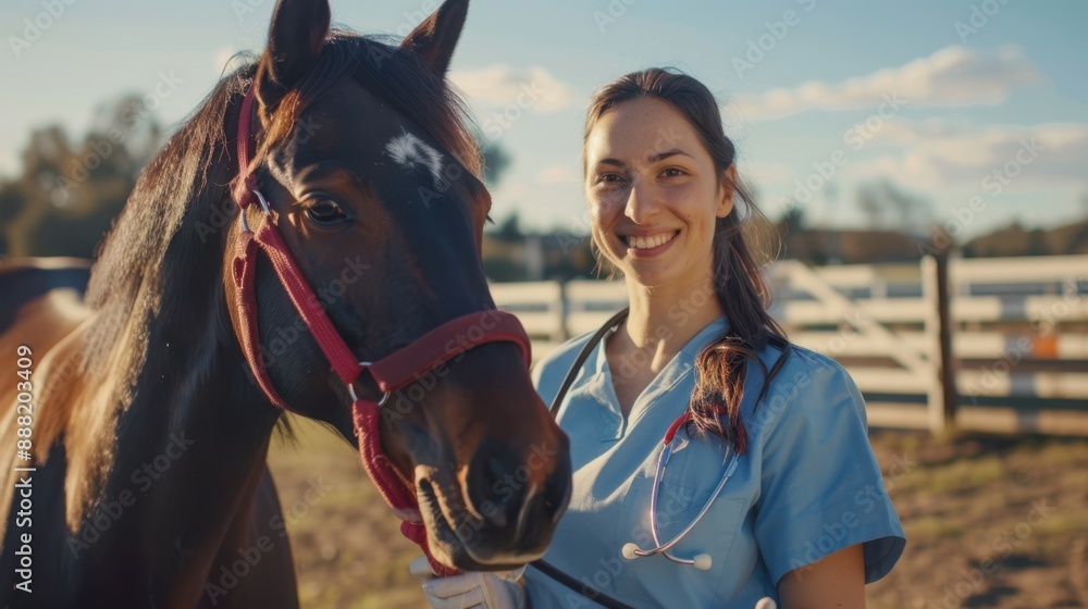 Obraz premium The veterinarian with a horse