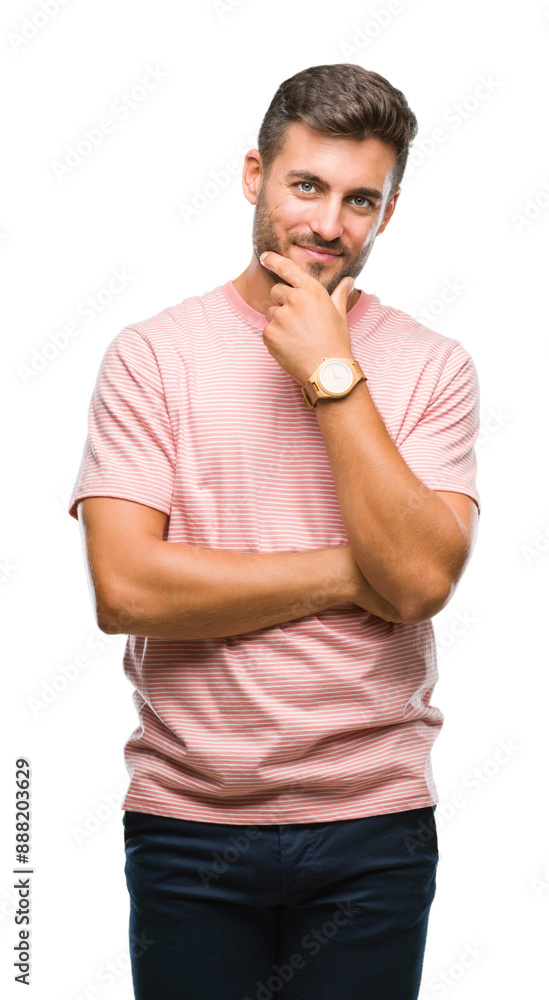 Young handsome man over isolated background looking confident at the camera with smile with crossed arms and hand raised on chin. Thinking positive. Young handsome man over isolated background looking confident at the camera with smile with crossed arms and hand raised on chin. Thinking positive.