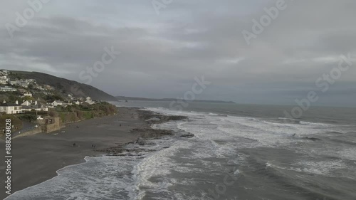 Aerial video over the coastline of Downderry UK photo