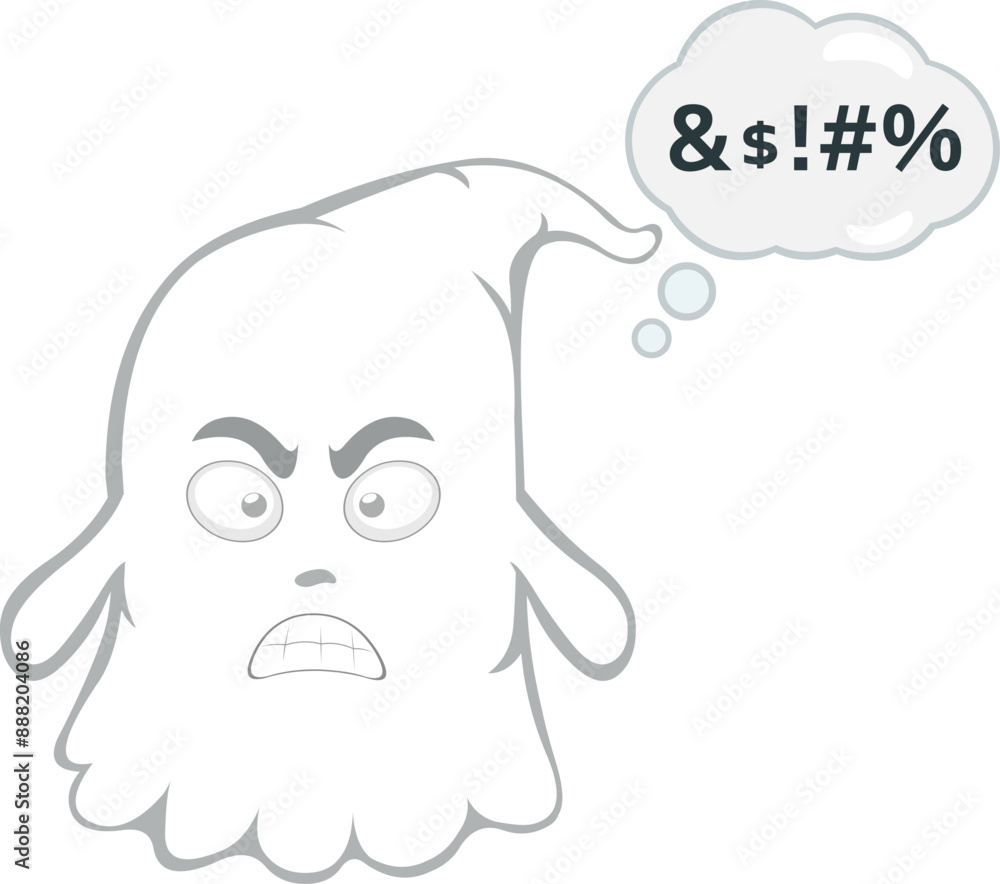 vector illustration character ghost cartoon, angry expression with a cloud thought and an insult text vector illustration character ghost cartoon, angry expression with a cloud thought and an insult text