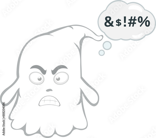 vector illustration character ghost cartoon, angry expression with a cloud thought and an insult text