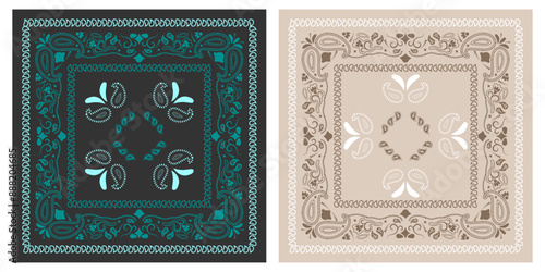 Set of colorful bandanas. Abstract seamless pattern for kerchief, fabric patchwork.