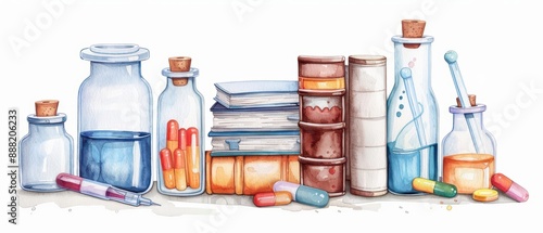 Evidencebased medicine visualized with authoritative watercolor journals and studies isolate on white background photo