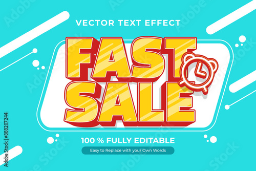 
A vector design template for a fast sale editable text effect, featuring the words "Fast Sale" in 3D style with a clock icon.