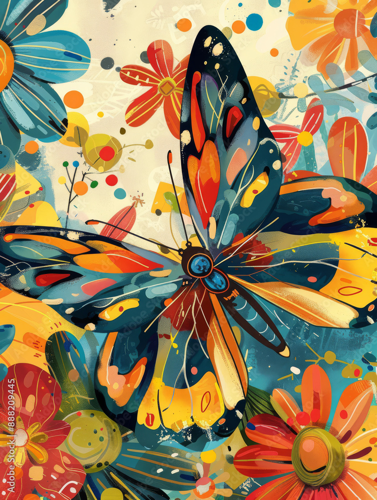 Retro Butterfly Bliss: 70s Inspired colorful wallpaper
