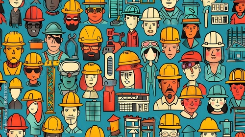 Labor Day Background Featuring Construction Workers, Perfect for Celebrating Labor and Industrial Themes