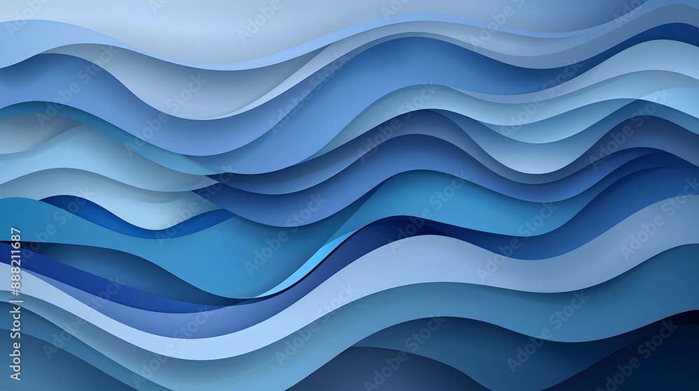 Blue background with waves of different shades, in vector style. The design is made from light blue lines and shapes on the wall or surface. Blue background with waves of different shades, in vector style. The design is made from light blue lines and shapes on the wall or surface.